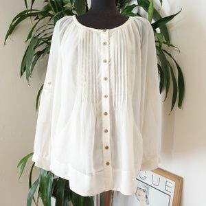 Grace Elements White Sheer Pleated Blouse